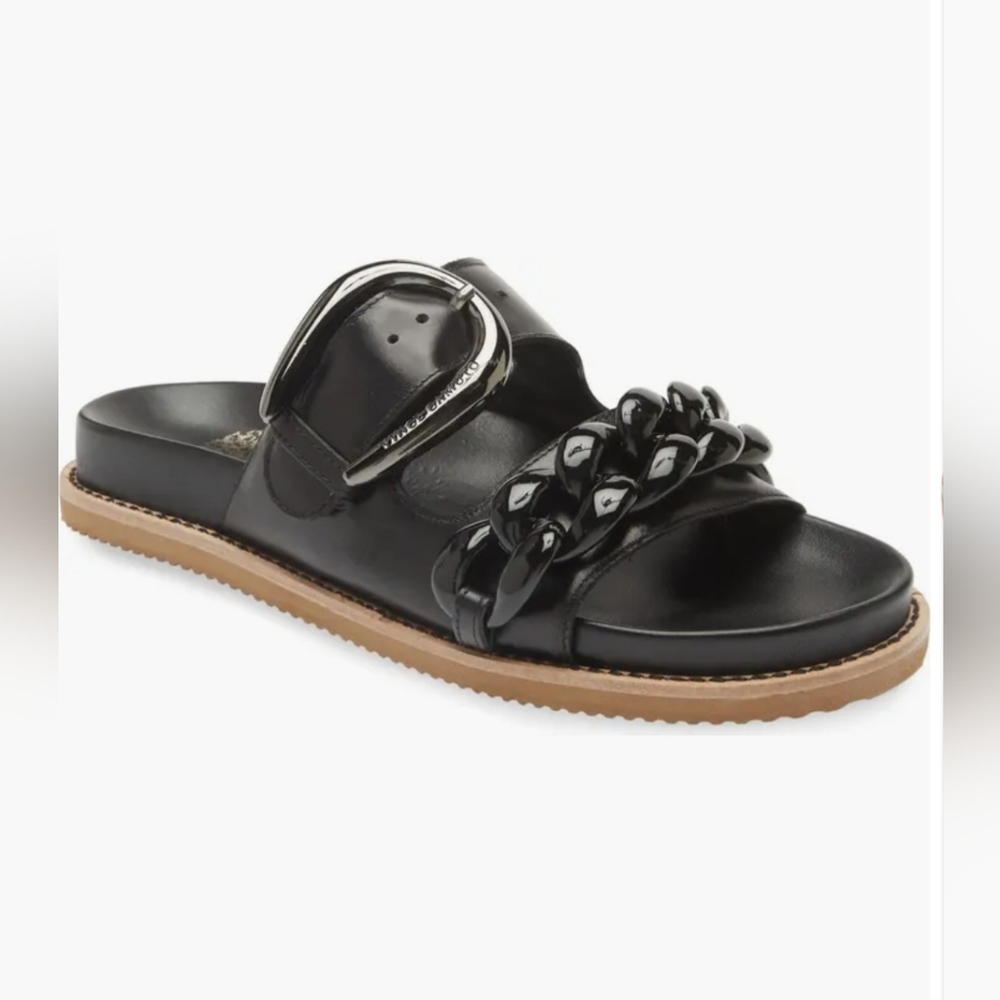 Vince Camuto Black Chain Slide Sandals